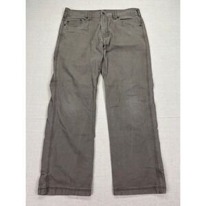 Prana Mens 36 Organic Cotton Stretch Canvas Pants Gray Brown Hiking Utility Work